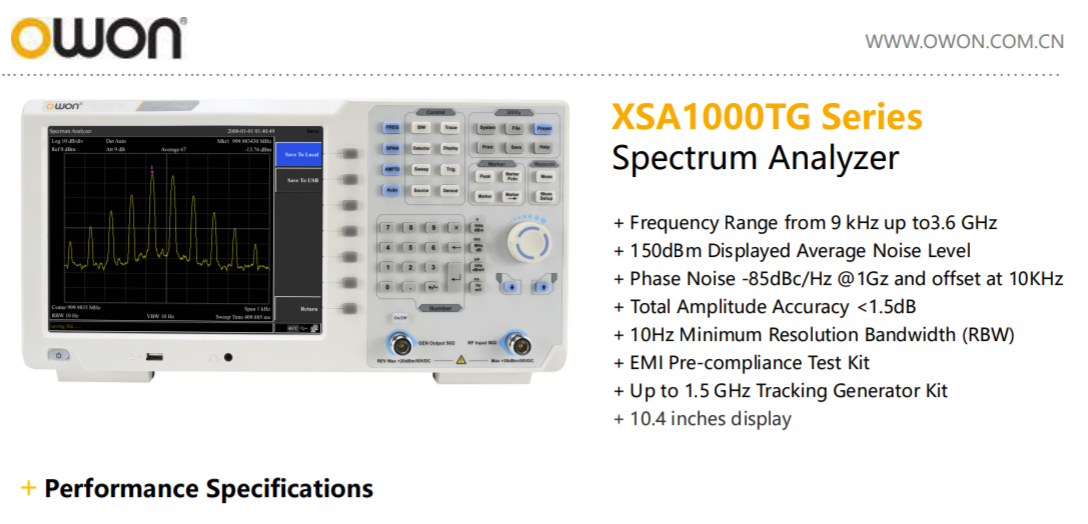 XSA1000TG Series Spectrum Analyzer owon by wavecrest