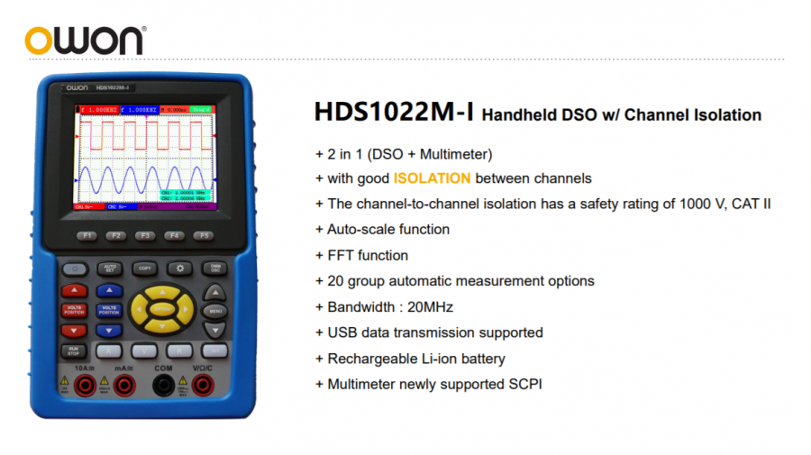 HDS1022M-I Handheld DSO w/ Channel Isolation