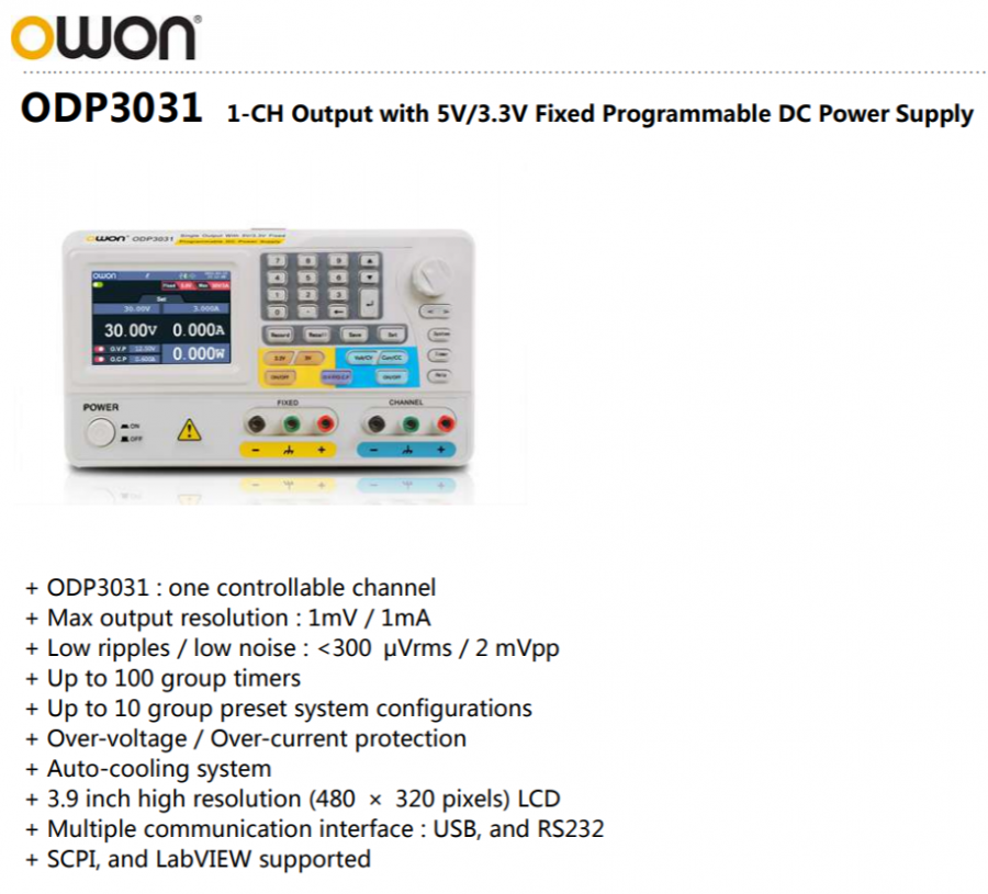 ODP3031 1-CH Output with 5V/3.3V Fixed Programmable DC Power Supply