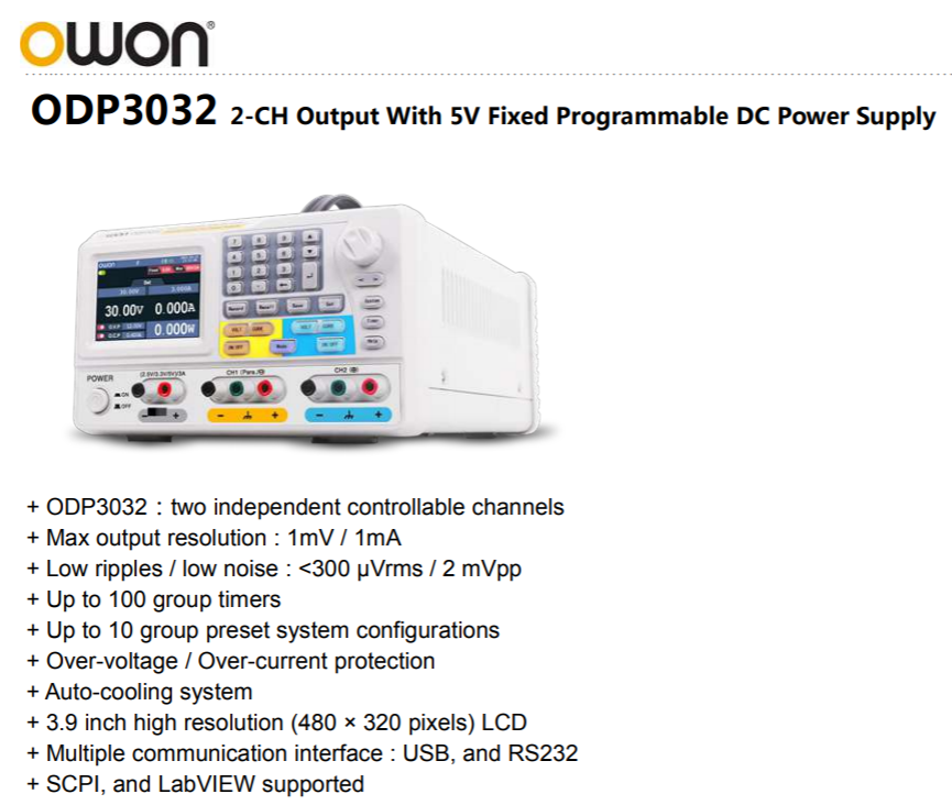 ODP3032 2-CH Output With 5V Fixed Programmable DC Power Supply