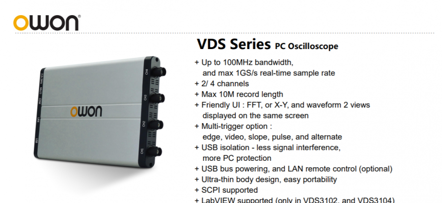 Vds Series Pc Oscilloscope Owon By Wavecrest